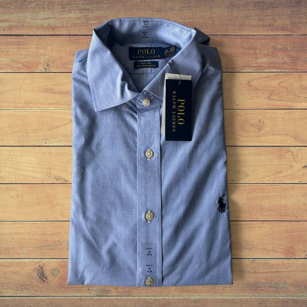 Polo Ralph Lauren Men's 16 Dress Shirt 100% Cotton Easy Care Long Sleeve NWT